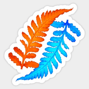 Electric Blue and Fiery Orange Japanese Painted Ferns Sticker